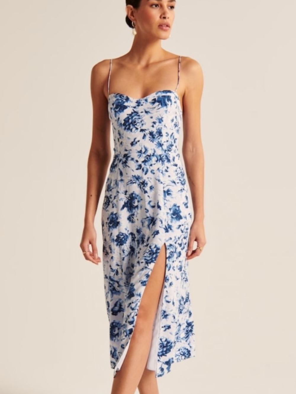 The A&F Camille Midi Dress Blue Floral High Slit Size Small NWT - Picture 2 of 9